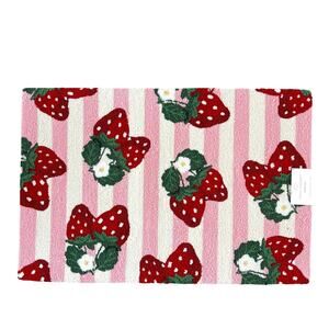 Peking Handicraft Strawberries Hooked Scatter Rug 27x40 Pink White Stripe NEW